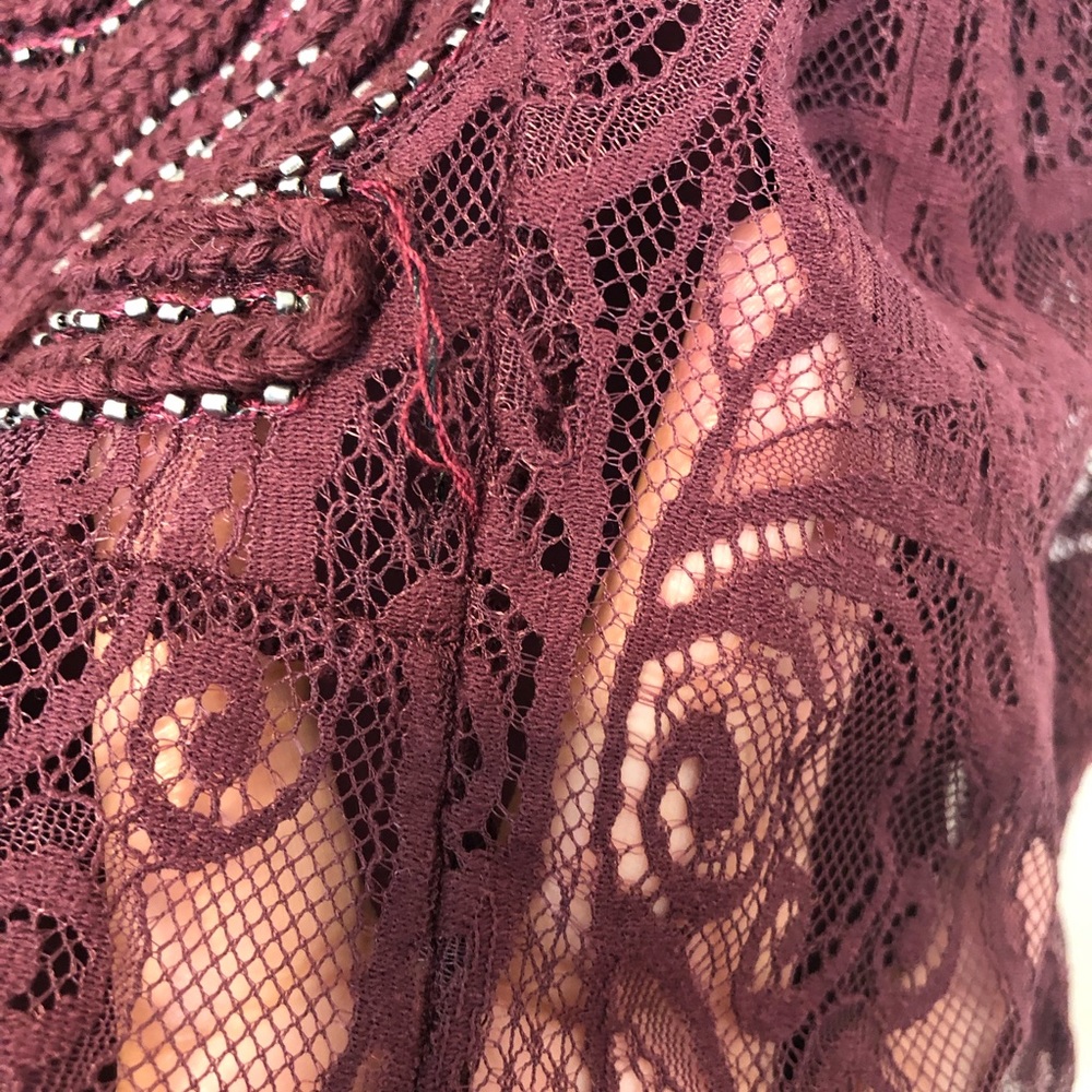 Reba Lace Midi Dress Sleeveless Embroidered Detail Burgundy - Picture 7 of 9